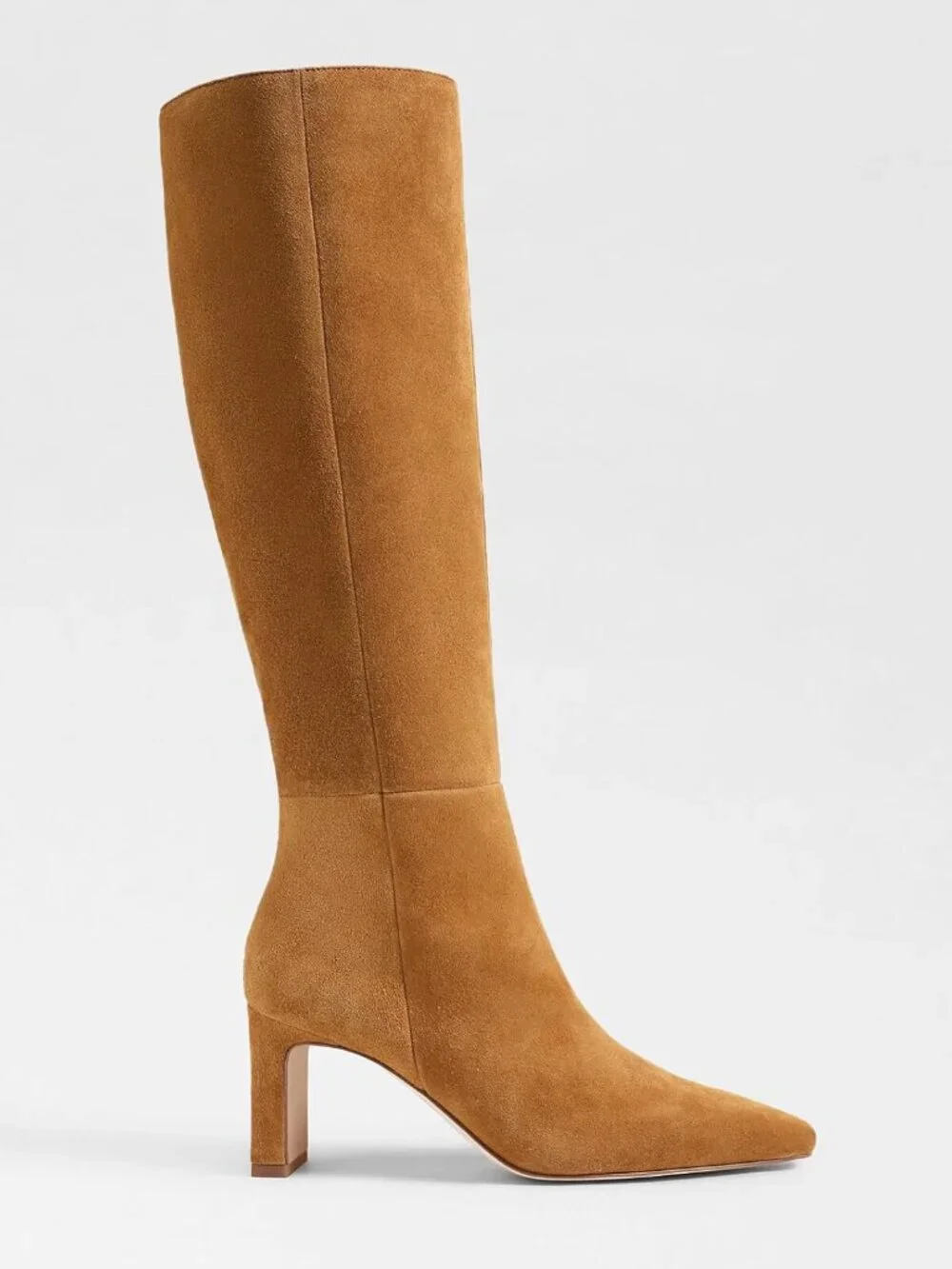 Women's Brown Chunky Heel Pointed Toe Faux Suede Side Zipper Knee High Boots
